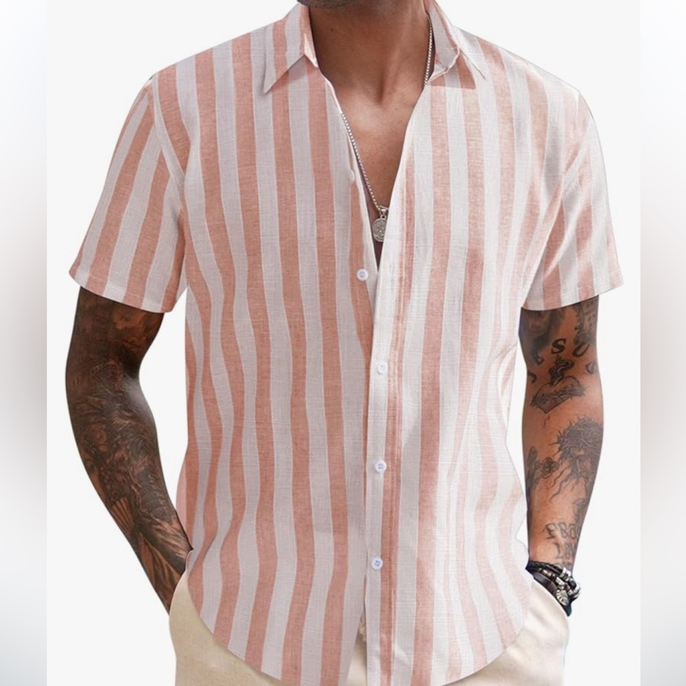 Coofandy pale pink and white stripes size XXL